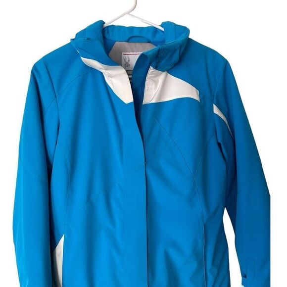 Spyder Colorblock Full Zip Amp Insulated Hooded Ski Jacket Blue White Size 6 - Picture 3 of 12